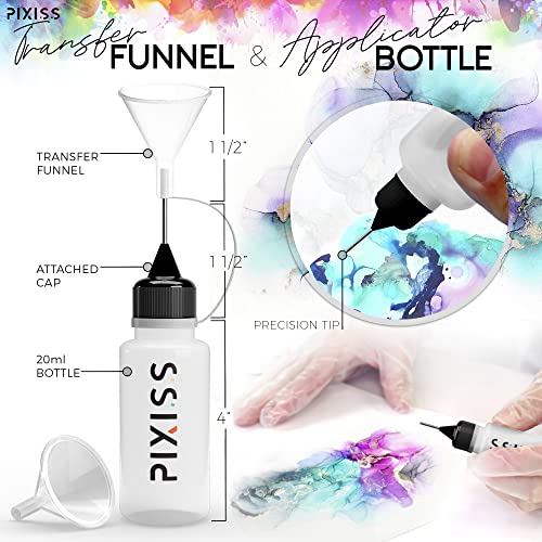 Pixiss Brown Alcohol Ink Set and Alcohol Blending Solution for Ink (4oz) - Highly Saturated Alcohol Ink for Resin and Ink Blending Solution with Applicator Tip, Applicator Bottle, and Funnel