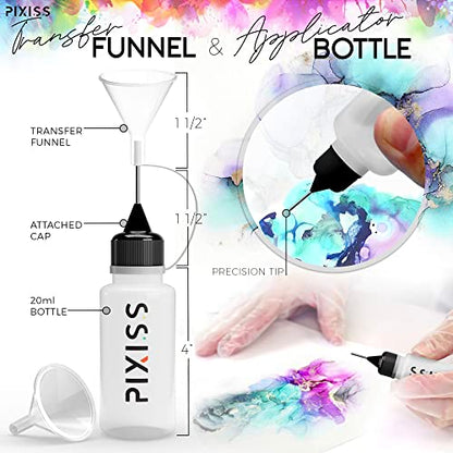 Pixiss Brown Alcohol Ink Set and Alcohol Blending Solution for Ink (4oz) - Highly Saturated Alcohol Ink for Resin and Ink Blending Solution with Applicator Tip, Applicator Bottle, and Funnel