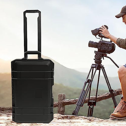 Portable Protective Camera Case, 22" Protective Roller Hard Camera Case with Wheels and Foams Camera Suitcase Waterproof Rolling Hard Case for Camera,Tools,Lens,Drone,Equipment (Black) - color: Black