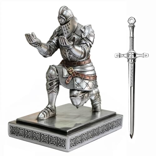 King's Guard Knight Pen Holder with a Letter Opener Desk Organizers Silver - color: Silver