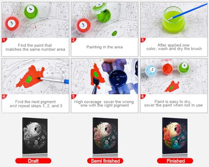 TUMOVO Paint by Numbers for Adults Beginner Yin Yang - color: Yin yang