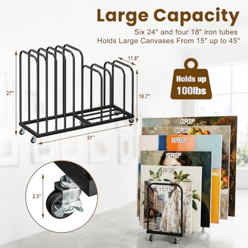Art Storage Rack, Metal Art Drying Rack with Wheels Adjustable Slots