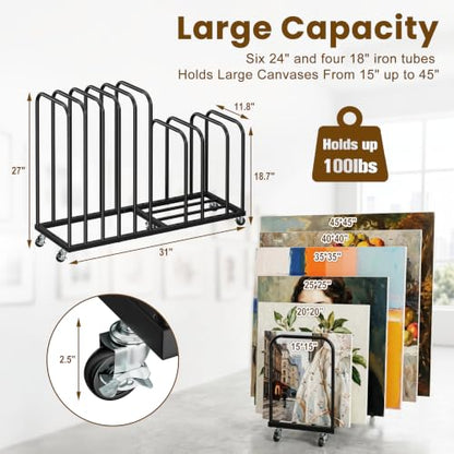 Art Storage Rack, Metal Art Drying Rack with Wheels Adjustable Slots