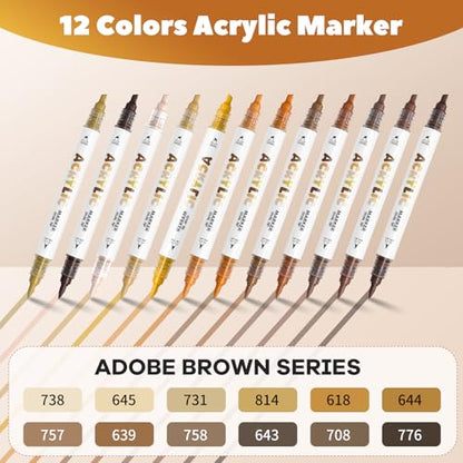 Brown Acrylic Paint Pens, Water Based 12 Colors Dual Tip - color: Brown Series