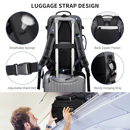 WITZMAN Travel Backpack for Men 40L Convertible Bag Fits 17" Laptop - color: Silvery Grey