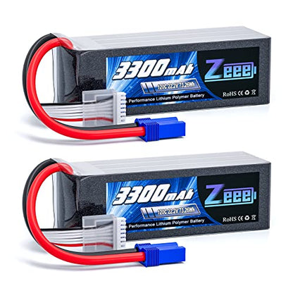 Zeee 6S Lipo Battery 3300mAh 22.2V 120C with EC5 Connector (2 Pack)