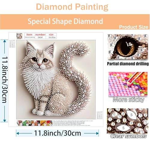 APVZARHT Cat Special Shape Diamond Art Kits for Adults 12x12 inch - color: DPK-ZH049