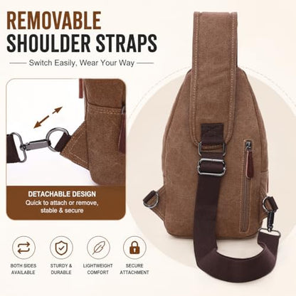 Canvas Sling Bag for Men Crossbody Chest Bag Casual Daypack Rucksack Small Crossbody Backpack with Adjustable Strap - color: Grey