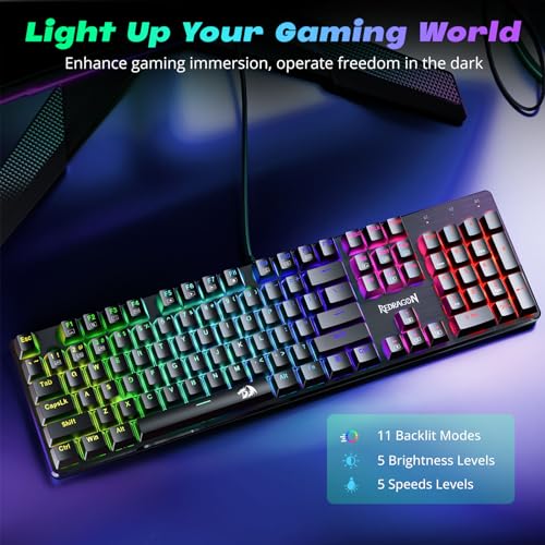 Redragon Mechanical Gaming Keyboard Wired, 11 Programmable Backlit Modes, Hot-Swappable Red Switch, Anti-Ghosting, Double-Shot PBT Keycaps, Light Up Keyboard for PC Mac - color: Black