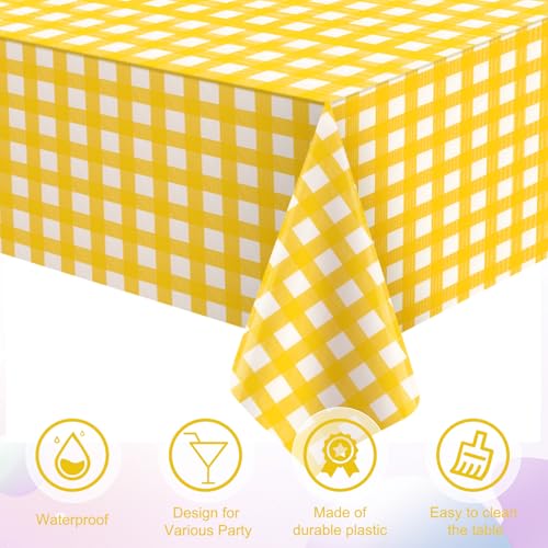 3 Pcs Yellow Gingham Tablecloths, Checkered Party Table Covers 54x108 Inch - color: Yellow