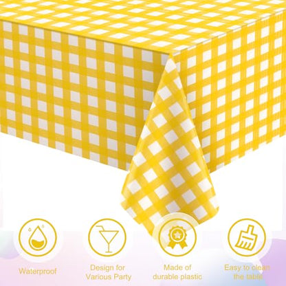 3 Pcs Yellow Gingham Tablecloths, Checkered Party Table Covers 54x108 Inch - color: Yellow