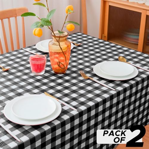 Vinyl Tablecloth with Flannel Backing 2 Pcs 60x84 In Black and White - color: Black and White, size: 60x84 Inch (Rectangular)