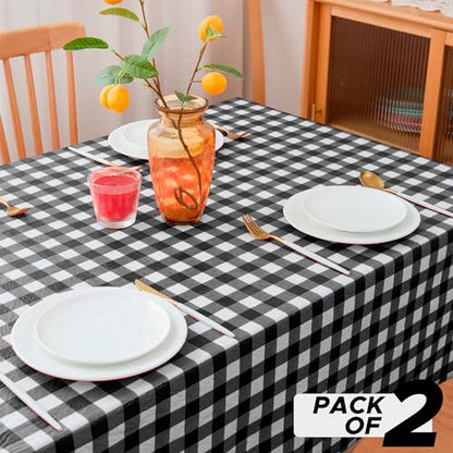 Vinyl Tablecloth with Flannel Backing 2 Pcs 60x84 In Black and White - color: Black and White, size: 60x84 Inch (Rectangular)
