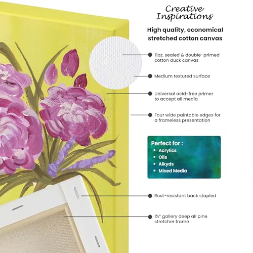 Creative Inspirations Stretched Canvas 4 Pack - 1-1/2" Deep, 18x24, 11oz Sealed & Double-Primed Cotton Canvases, Pine Stretcher Frame, Archival All-Media Primer - Alkyd, Acrylic & Oil Painting - size: 18x24"