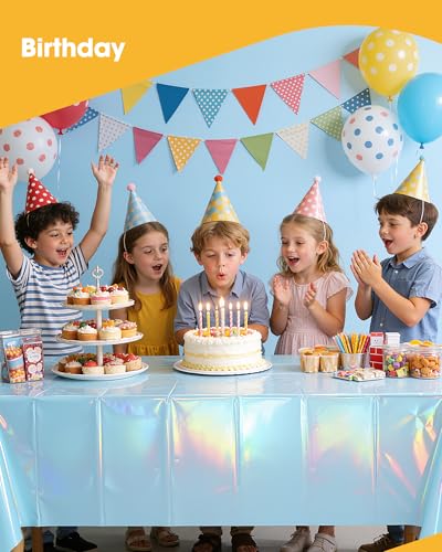Niuara Iridescent Blue Plastic Table Cloth Disposable, 4 Pack, 54 x 108 in - color: Iridescent Blue, size: 54" x 108" - 4 Packs