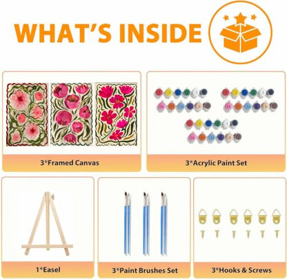 Axquilon 3 Packs Framed Paint by Numbers Kit for Adults 8x10in - color: 3 Pack Flowers with Easel