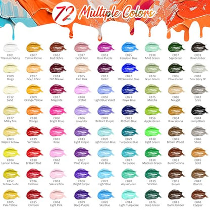 Caliart 72 Colors Acrylic Paint Set with 12 Brushes - color: Regular, size: 2 Fl Oz (Pack of 72)