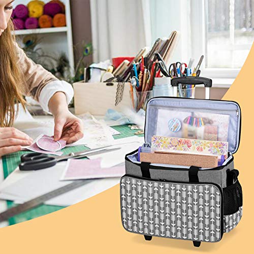 Yarwo Upgraded Rolling Craft Bag with Detachable Trolley and Multi-Pockets - color: Gray with Arrow