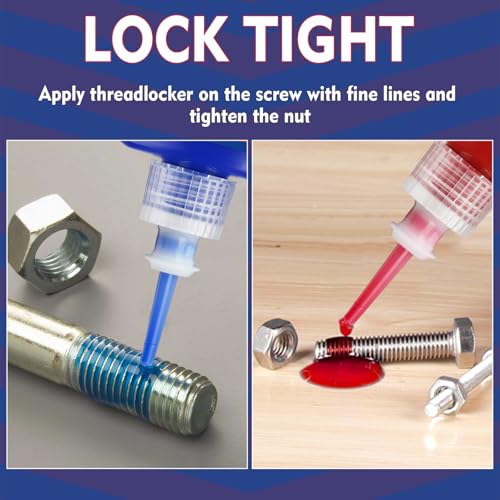 Thread Lock Blue and Red, Threadlocker Medium and High Strength, Thread Locker for Nuts, Bolts, Fasteners and Metals, Against Losening and Leakage (50 mlx2) - size: 50ml2pack