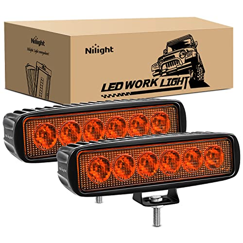 Nilight 6 inch Amber LED Light Bar 2PCS 18W Spot Driving Fog Single Row Off Road Boat Lights Driving Bumper Reverse Lighting for Trucks SUV ATV UTV Golf Cart - color: Amber Light Black House