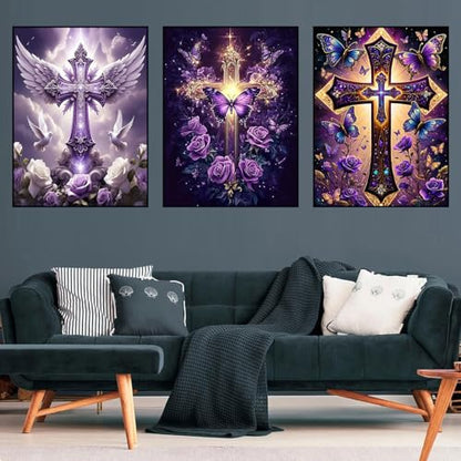 Diamond Art Kits for Adults, 3 Packs Cross Diamond Art Painting Kits - color: Cross-3Pcs, size: 3 packs-30*40cm
