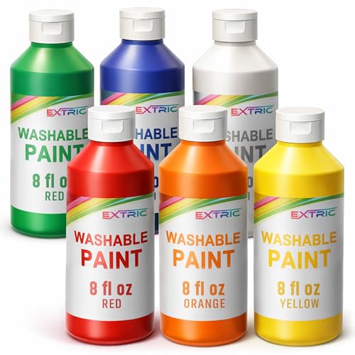 EXTRIC Washable Paint for Kids 6 PK x 8oz Bottles Tempera Finger Paints
