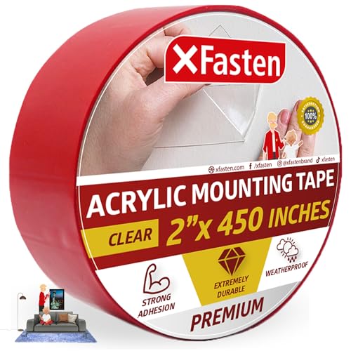 XFasten Acrylic Mounting Tape, 2-Inch x 450-Inch - Outdoor and Indoor Super Strong Double Sided Weatherproof Mounting Tape, Removable - color: Clear, size: 2-Inch x 450-Inch