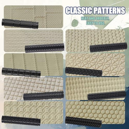 18-Piece Texture Roller Set, Tabletop Terrain Road Pattern Tool - color: Eighteen styles