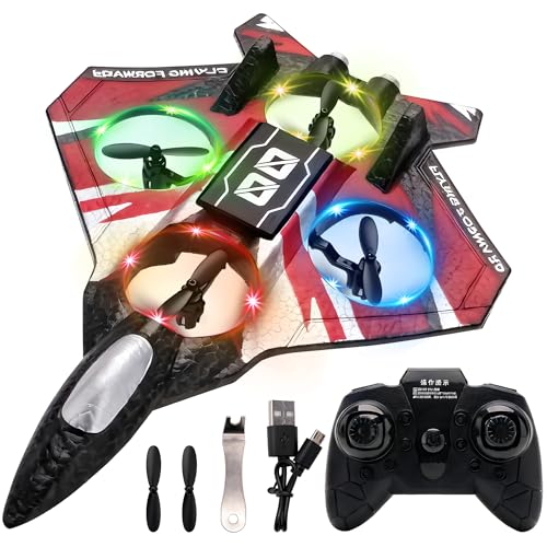 Remote Control Airplane Drone with Light for Kids Adults,360° Flip Fighter Jet Helicopter Toys,Stunt Roll Planes Gifts for 6+ Boys - color: Red