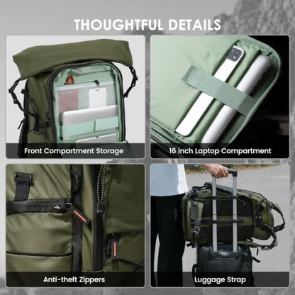 TARION Extra Large Camera Backpack 35L Expandable Rolltop XProber Green - style: X-prober (Green, 35 Liters)