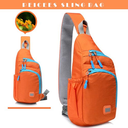 Peicees Small Sling Backpack Waterproof Unisex Shoulder Bag Chest Crossbody Daypack - color: Orange, size: Small