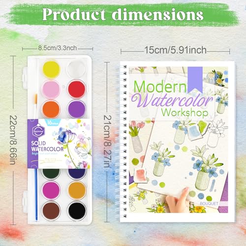Beginners Watercolor Workbook for Adults, Step-by-Step Coloring Book Set - style: Bouquet