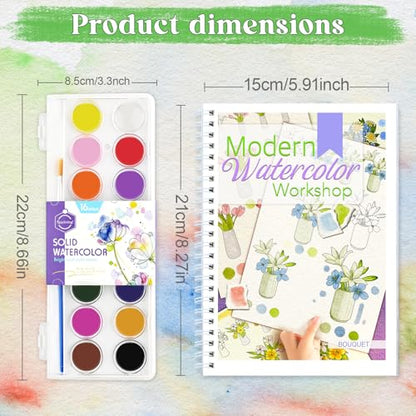 Beginners Watercolor Workbook for Adults, Step-by-Step Coloring Book Set - style: Bouquet
