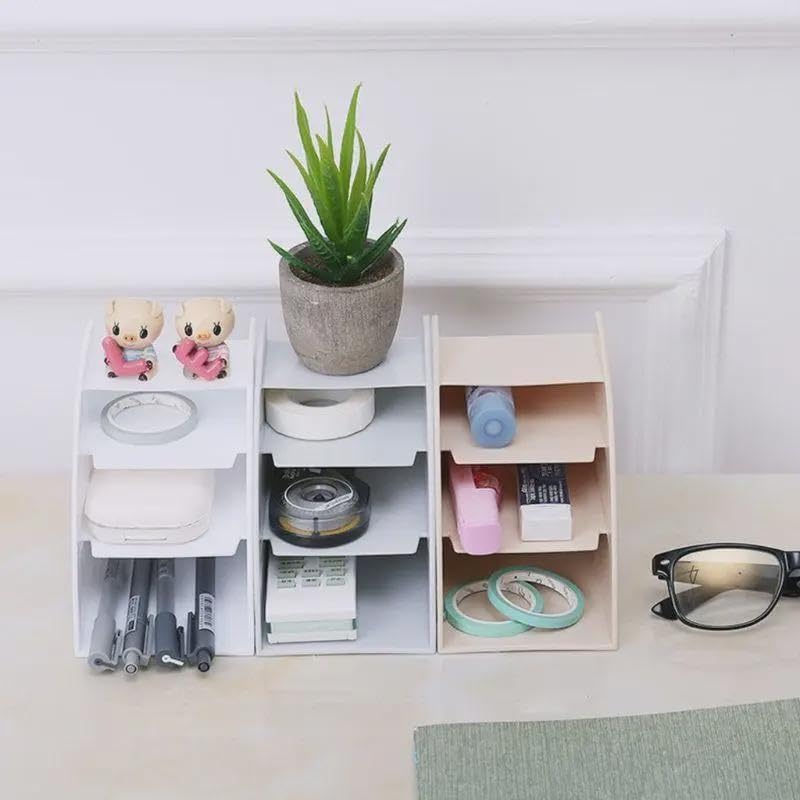 3 Grid Remote Control Box Cosmetics Desktop Storage Case Stand Holder Home Office Stationery Phone Organizer (B)