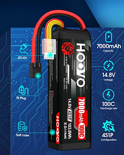 HOOVO 4S 14.8V LiPo Battery 7000mAh 100C RC Battery Softcase TR Plug 2 Pack