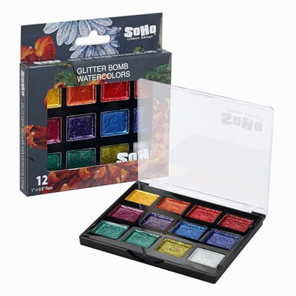 Soho Urban Artist Glitter Bomb Watercolor Paint Set w/12 Colors