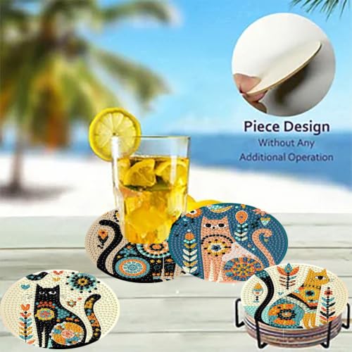 8 Pack Diamond Art Coasters Kit for Adults, Cat Diamond Painting Coasters - color: Cat Coasters-a
