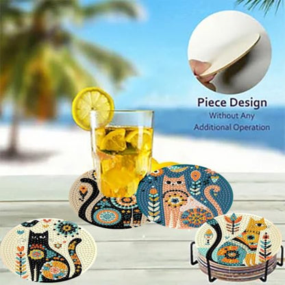 8 Pack Diamond Art Coasters Kit for Adults, Cat Diamond Painting Coasters - color: Cat Coasters-a