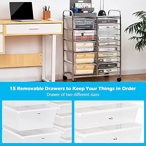 RELAX4LIFE 15-Drawer Rolling Storage Drawer Cart Organizer - color: Clear, style: 15 Drawers-34.5"