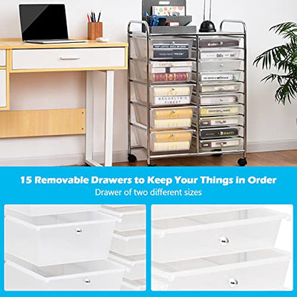 RELAX4LIFE 15-Drawer Rolling Storage Drawer Cart Organizer - color: Clear, style: 15 Drawers-34.5"