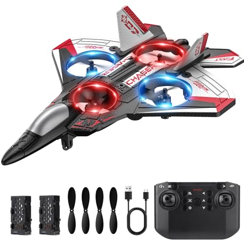 RC Plane, Foam Remote Control Airplane, Drone for Kids, RC Aircraft for Boys and Girls, Fighter Jet Helicopter with LED Lights, Altitude Hold, 360° Flip Stunt Rotation, Speed Adjust Flying Toy
