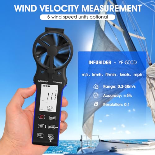 Handheld Anemometer, Anti-dust CFM Meter With Touch Button, Rechargeable Wind Speed Gauge for Air Flow, Chill, Temp Test, Waterproof LCD Backlight - style: 5000D