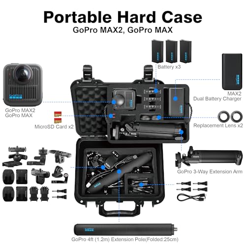 Lekufee Waterproof Hard Case for GoPro MAX 2, GoPro MAX, Action Camera, Battery, GoPro Dual Battery Charger, More Accessories(Case Only)-Black