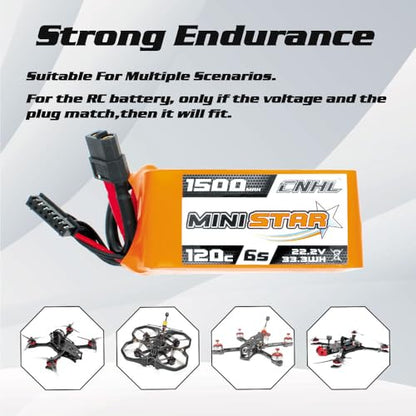 CNHL 1500mAh 6S LiPo Battery 22.2V 120C with XT60 Plug (2 Packs)