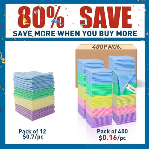 TEAWOO Microfiber Towels Bulk-400 Pack, Cleaning Cloths - color: 5 Colors, size: 400 Pack