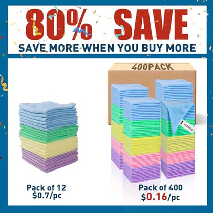TEAWOO Microfiber Towels Bulk-400 Pack, Cleaning Cloths - color: 5 Colors, size: 400 Pack