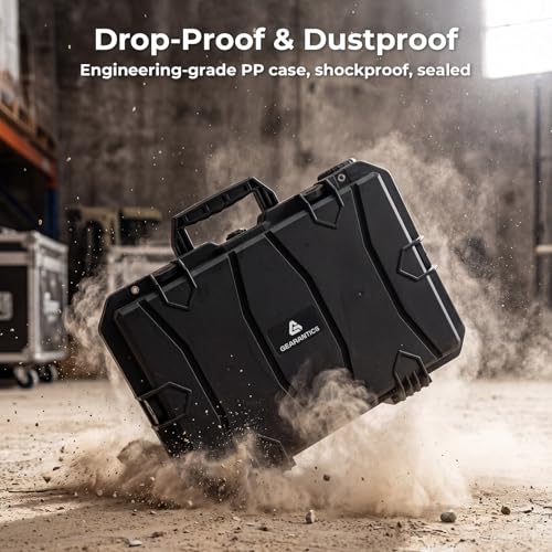 Weatherproof Hard Case, Stackable Trolley Case with Wheels, Hook and Loop Divider & Strap, IP67 Waterproof for Camera, Drones and Gear, 21.7" x 13.8" x 8.7", Black - color: Black