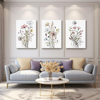 Bwodke Pink Floral Canvas Wall Art Set of 3, 16x24 inch - color: Simple flower, size: 16"x24" Canvas