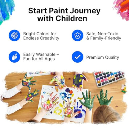 Watercolor Paint Set of 50 Colors - Washable Paint Kit with 7 Brushes
