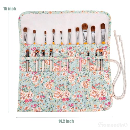 Framendino, 20 Slot Paint Brush Holder Canvas Storage Artist Organizer Roll-Up Case Bag